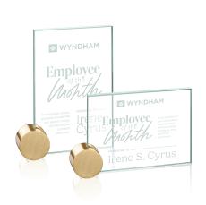 Bermuda Jade/Gold Circle Rectangle Glass Award - Metal Awards