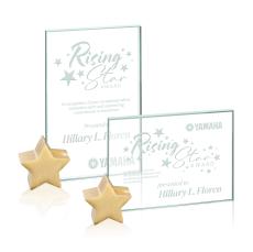 Bermuda Jade/Gold Star Rectangle Glass Award - Glass Awards