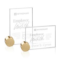 Bermuda Starfire/Gold Circle Rectangle Crystal Award - Metal Awards