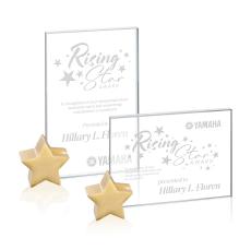 Bermuda Starfire/Gold Star Rectangle Crystal Award - Metal Awards