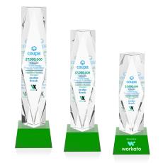 Toscana Full Color Green on Base Towers Crystal Award - Colored Crystal Awards