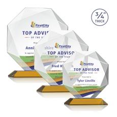 Bradford Full Color Amber Polygon Crystal Award - Full Color Imprint