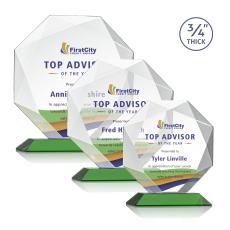 Bradford Full Color Green Polygon Crystal Award - Full Color Imprint