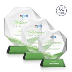 Bradford Full Color Green on Newhaven Base Polygon Crystal Award - Full Color Imprint