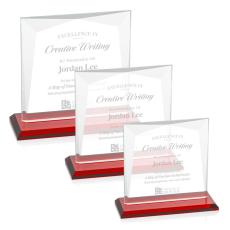 Tanner Red  Square / Cube Crystal Award - Colored Crystal Awards