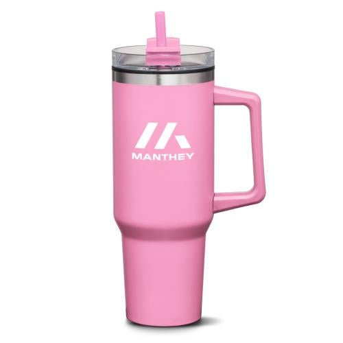 Promotional Products - Drinkware - Travel Tumblers - Benidorm Handle Travel Mug w/Straw - 40oz