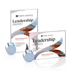 Bermuda Full Color Starfire/Chrome Circle Rectangle Crystal Award - Crystal Awards