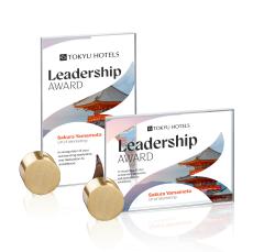 Bermuda Full Color Starfire/Gold Circle Rectangle Crystal Award - Crystal Awards