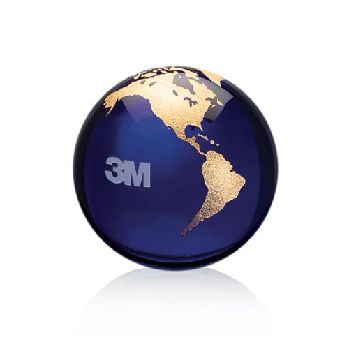 Awards and Trophies - Crystal Awards - Globe Paperweight - Blue