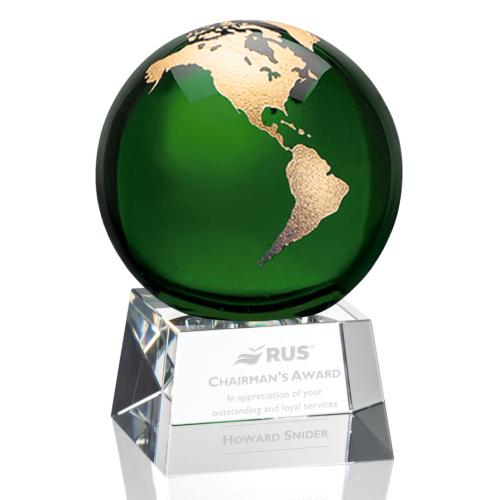 Awards and Trophies - Crystal Awards - Blythwood Green Globe Crystal Award