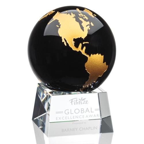 Awards and Trophies - Crystal Awards - Blythwood Black Globe Crystal Award