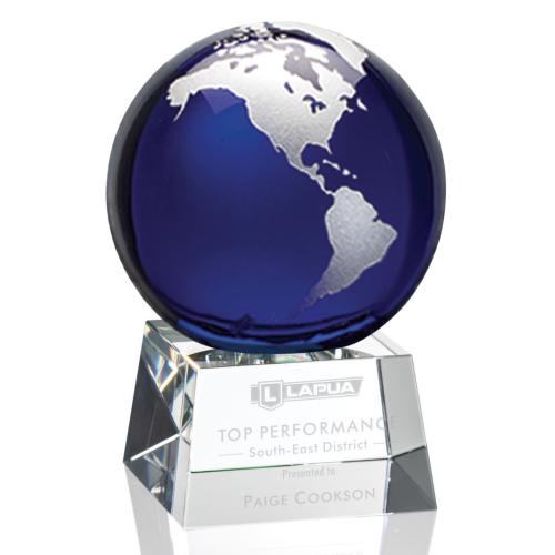 Awards and Trophies - Crystal Awards - Blythwood Blue Globe Crystal Award