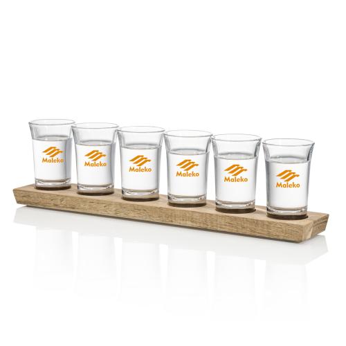 Corporate Gifts - Barware - Shot Glasses - Shot Glasses Set on Acacia - Imprinted