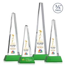 Majestic Tower Full Color Green on Newhaven Base Towers Crystal Award - Awards and Trophies