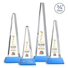 Majestic Tower Full Color Sky Blue on Newhaven Base Towers Crystal Award - Full Color Imprint