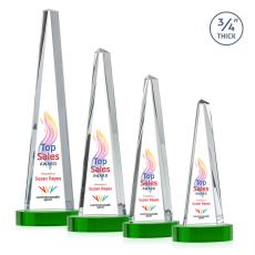 Majestic Tower Full Color Green on Alberton Base Towers Crystal Award - Full Color Imprint