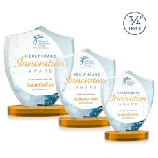 Scudo Shield Full Color Amber on Alberton Base Unique Crystal Award - Full Color Imprint