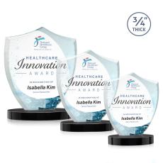 Scudo Shield Full Color Black on Alberton Base Unique Crystal Award - Full Color Imprint