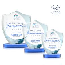 Scudo Shield Full Color Sky Blue on Alberton Base Unique Crystal Award - Crystal Awards
