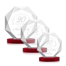 Kitchener Red on Alberton Base Polygon Crystal Award - Colored Crystal Awards
