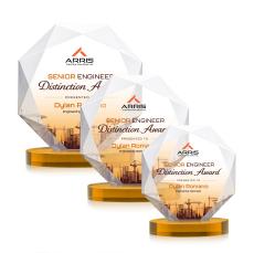 Kitchener Full Color Amber on Alberton Base Polygon Crystal Award - Awards and Trophies