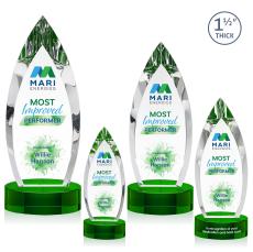 Fortier Full Color Green on Base Peaks Crystal Award - Awards and Trophies