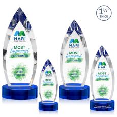 Fortier Full Color Blue on Base Peaks Crystal Award - Colored Crystal Awards