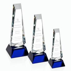 Employee Gifts - Rustern Blue  on Base Obelisk Crystal Award