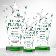 Mantella Chrome Full Color Green Star Crystal Award - Crystal Awards