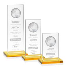 Brannigan Globe Amber Rectangle Crystal Award - Awards and Trophies
