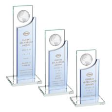 Employee Gifts - Sherwood Globe Sky Blue Rectangle Crystal Award