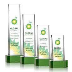 Employee Gifts - Milnerton Full Color Green on Base Towers Crystal Award