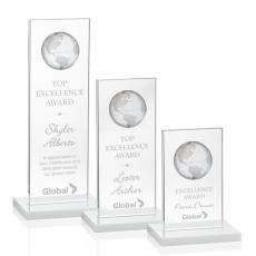 Employee Gifts - Brannigan Globe White  Rectangle Crystal Award
