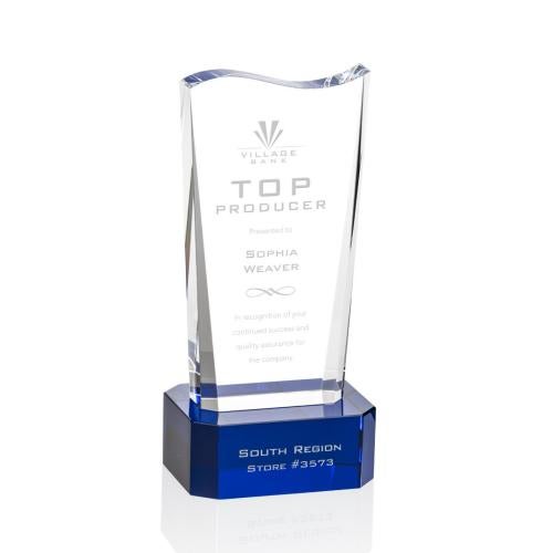 Awards and Trophies - Crystal Awards - Violetta Blue on Base Unique Crystal Award