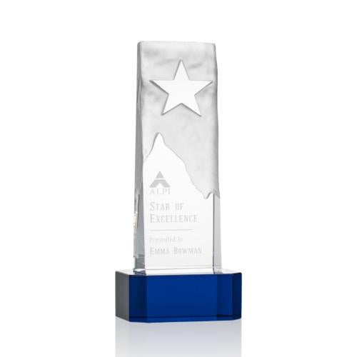 Awards and Trophies - Crystal Awards - Stapleton Star Blue on Base Rectangle Crystal Award