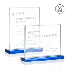 Employee Gifts - Manhattan Sky Blue  Rectangle Crystal Award