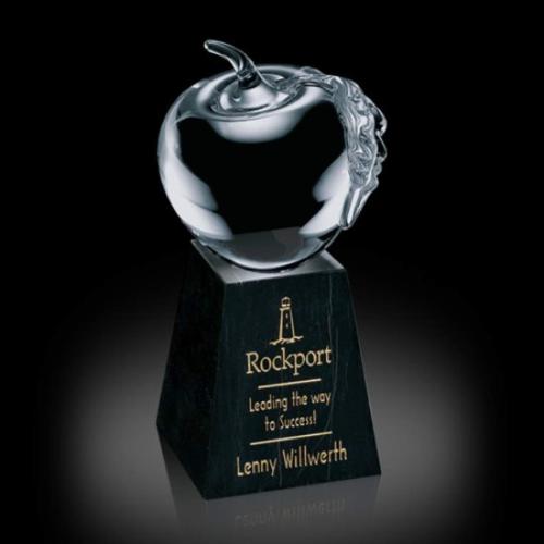 Awards and Trophies - Marble & Stone Awards - Apple Glass on Tall Marble Base Award