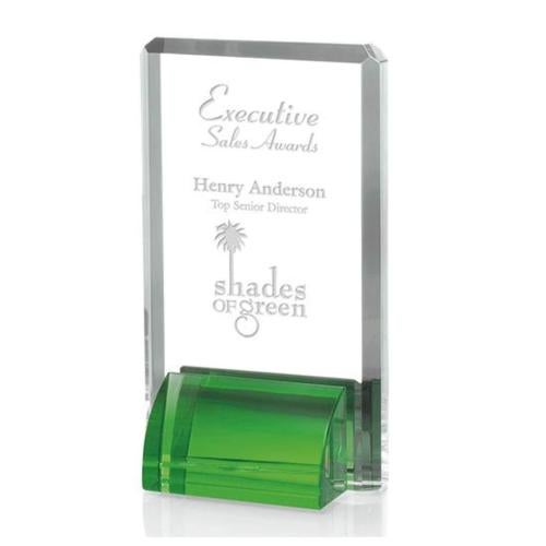 Awards and Trophies - Crystal Awards - Veronese Green Rectangle Crystal Award