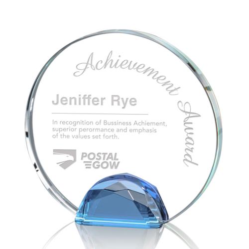 Awards and Trophies - Crystal Awards - Maplin Sky Blue Circle Crystal Award