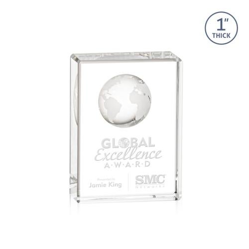 Awards and Trophies - Crystal Awards - Ambassador Globe Rectangle Crystal Award