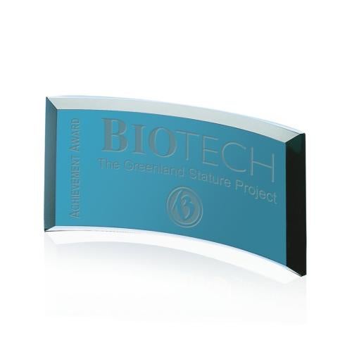 Awards and Trophies - Crystal Awards - Glass Awards - Crescent Teal Crescent Glass Award
