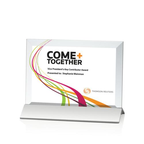 Awards and Trophies - Full Color Imprint - Rainsworth Full Color Silver/Horizontal Rectangle Crystal Award