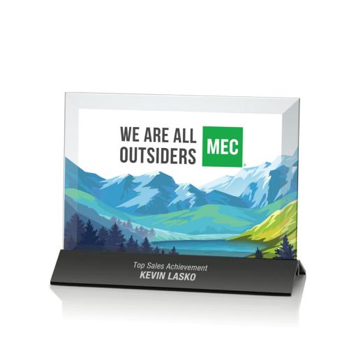 Awards and Trophies - Crystal Awards - Rainsworth Full Color Black/Horizontal Rectangle Crystal Award