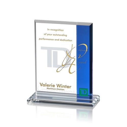 Awards and Trophies - Crystal Awards - Claremont Blue Rectangle Crystal Award