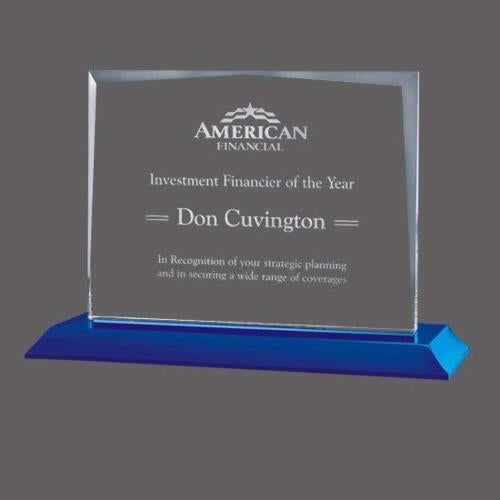 Awards and Trophies - Crystal Awards - Lismore  Blue on Bartlett Rectangle Crystal Award