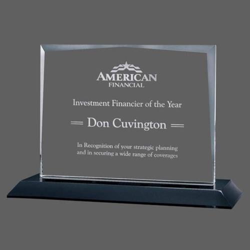 Awards and Trophies - Crystal Awards - Lismore Black on Bartlett Rectangle Crystal Award