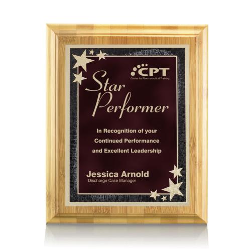 Awards and Trophies - Plaque Awards - Bamboo/Starburst - Red