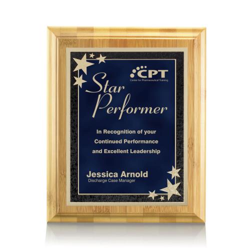 Awards and Trophies - Plaque Awards - Bamboo/Starburst - Blue