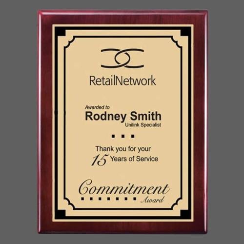 Awards and Trophies - Plaque Awards - Oakleigh/Everett Plaque - Rosewood/Satin Gold