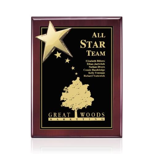 Awards and Trophies - Plaque Awards - Rising Star - Rosewood/Gold